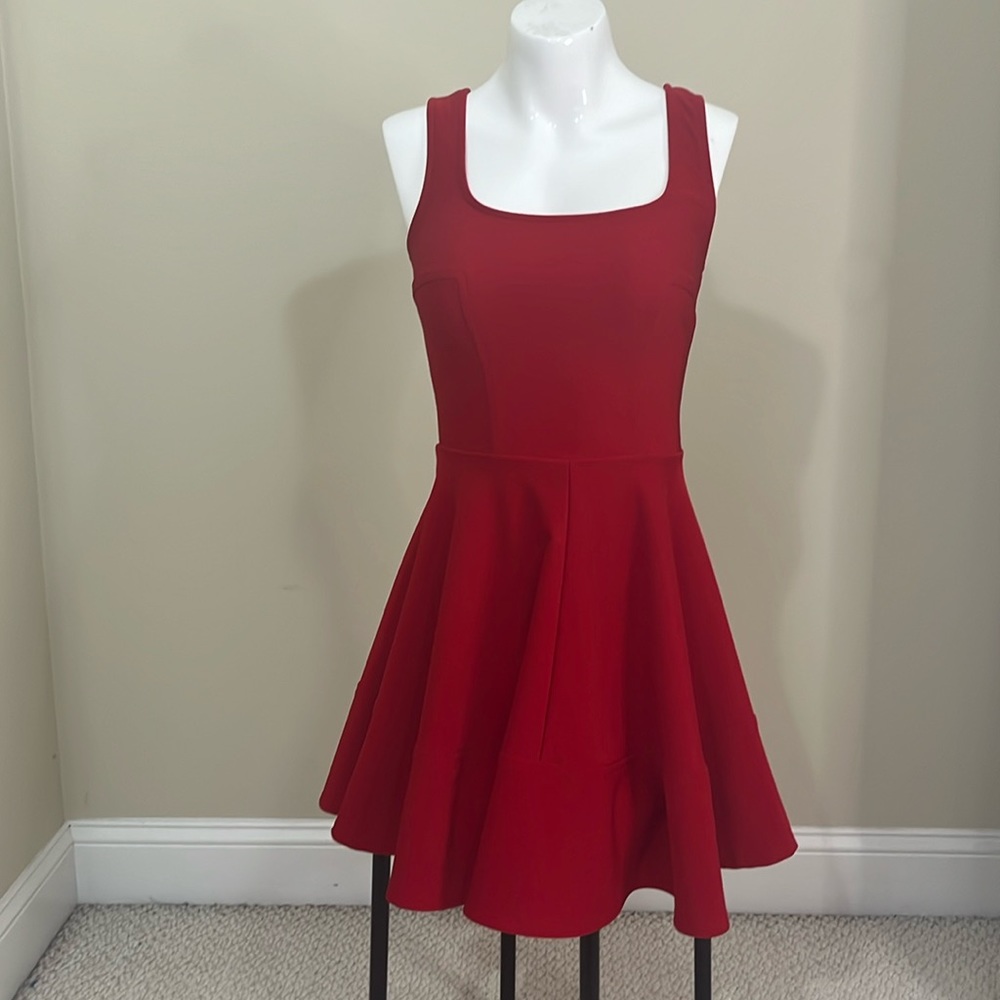 Lulu's Red Square Neck Sleeveless Skater Dress